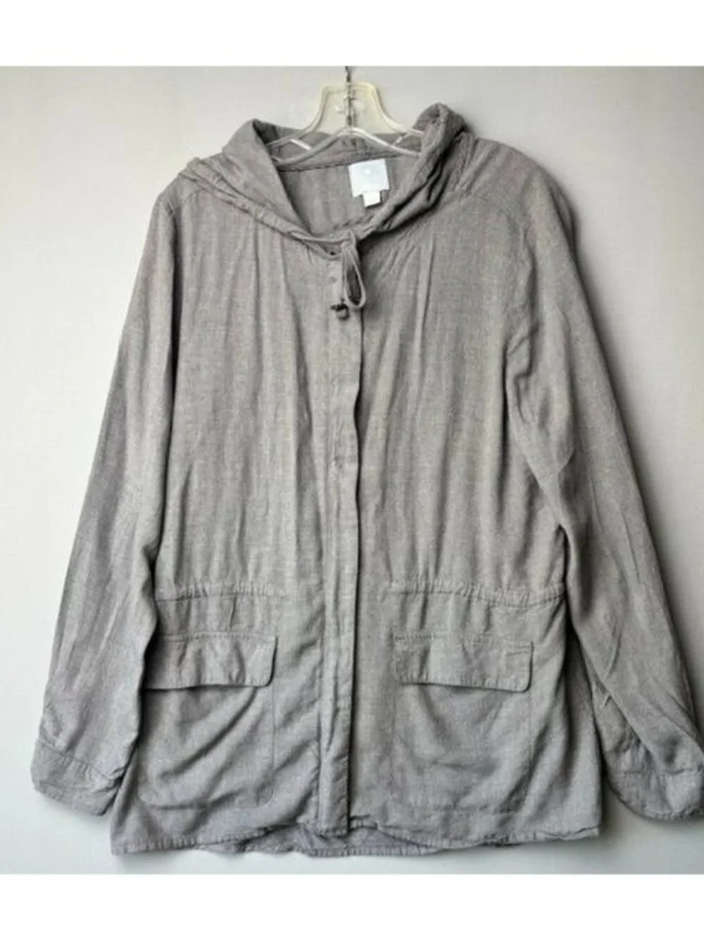 Sunday Hooded Utility Jacket Gray Rayon Lightweight Anorak Drawstring Women's L